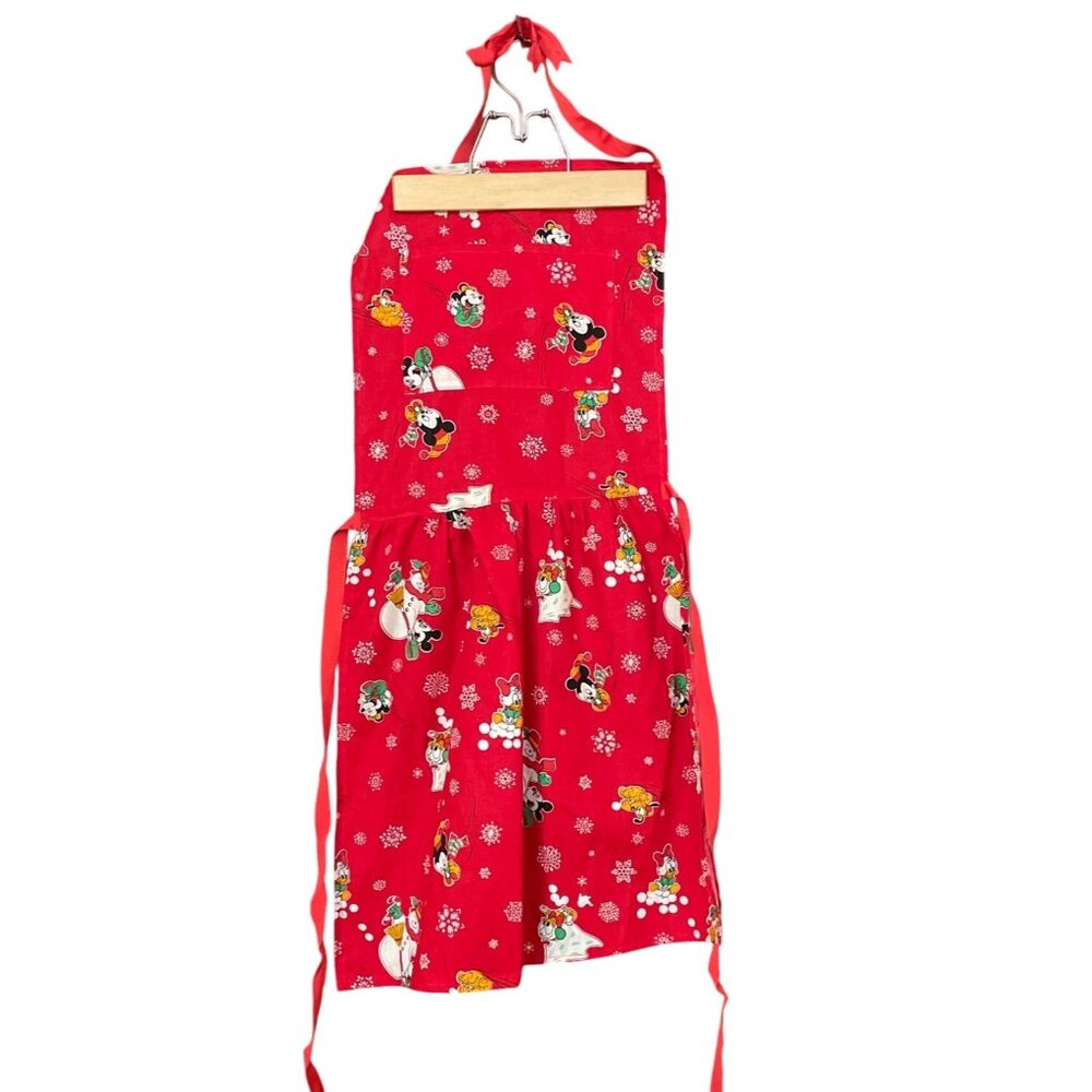 Vintage Disney Christmas Apron Kitchen Cooking With Mickey Donald Pluto Handmade